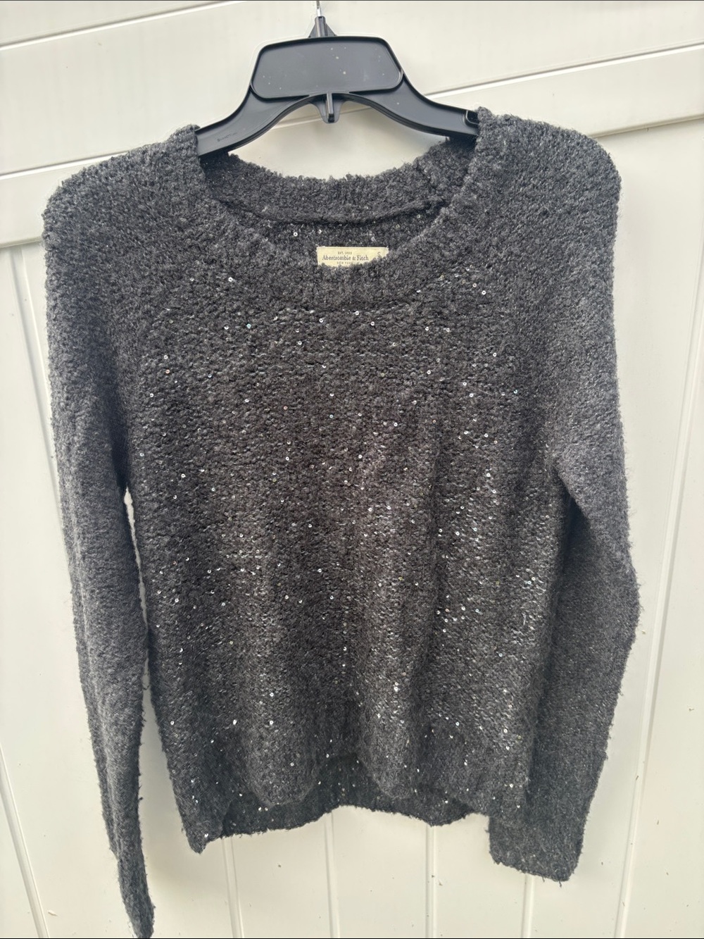 Abercrombie & Fitch Charcoal Gray Sequin Crewneck Sweater